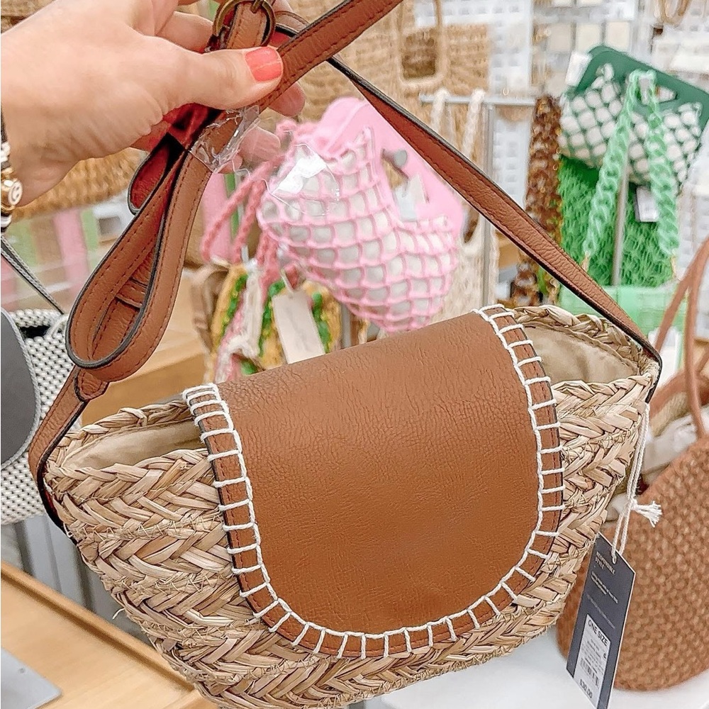 Brown and Tan Woven Shoulder Bag